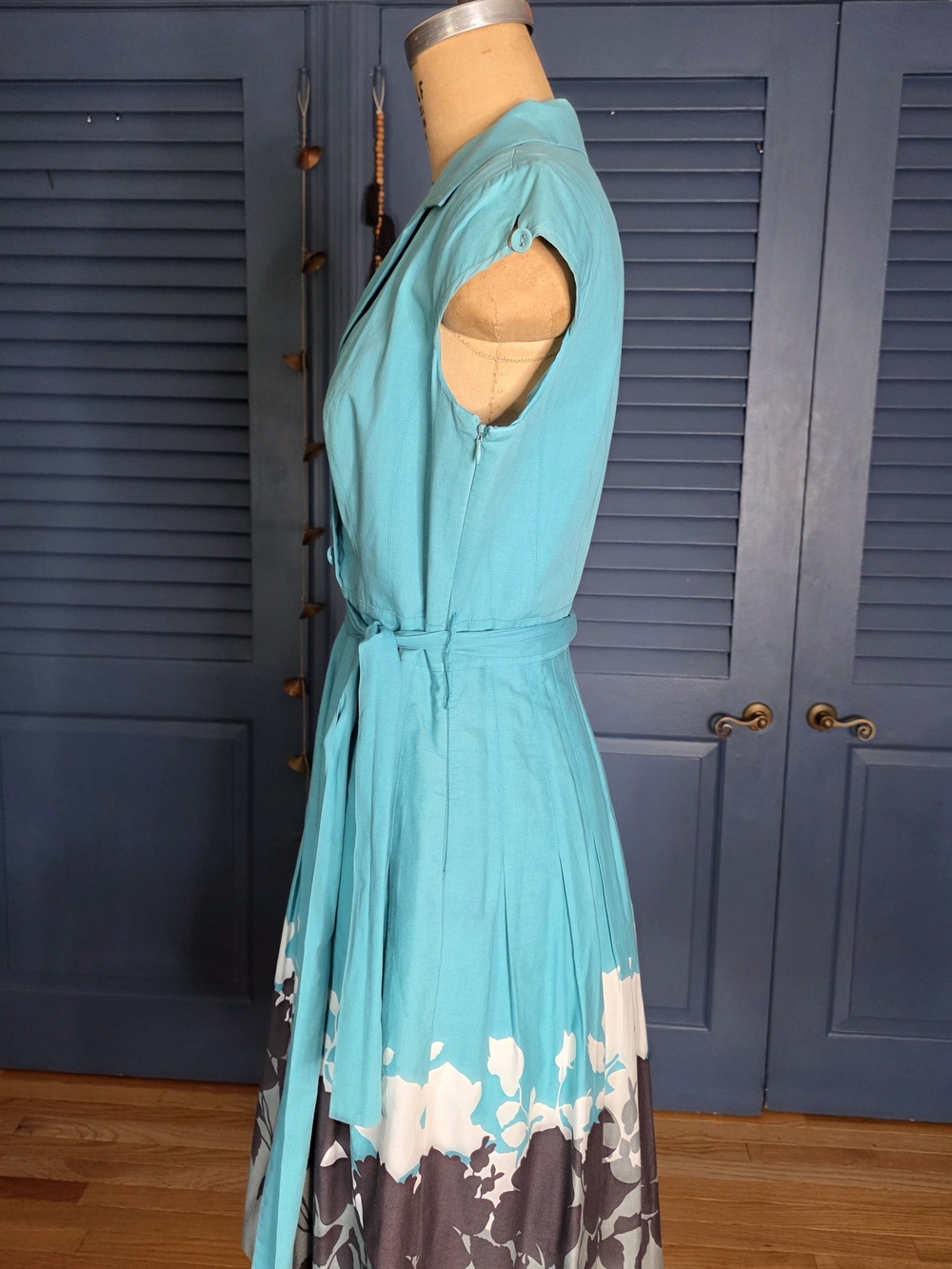 STUNNING Adrianna Papell Turquoise Border Print Shirt Dress ✨ - Picture 5 of 5
